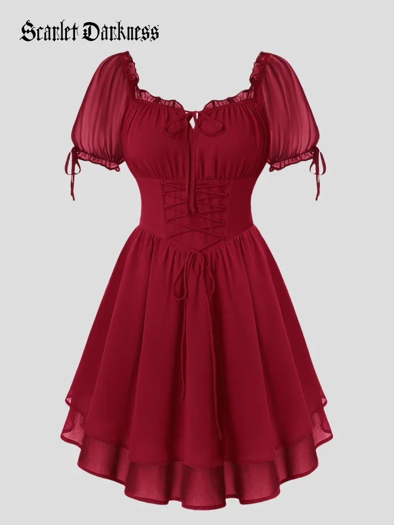 Renaissance Corset Puff Sleeves Mini Dress With Pocket - Image 12