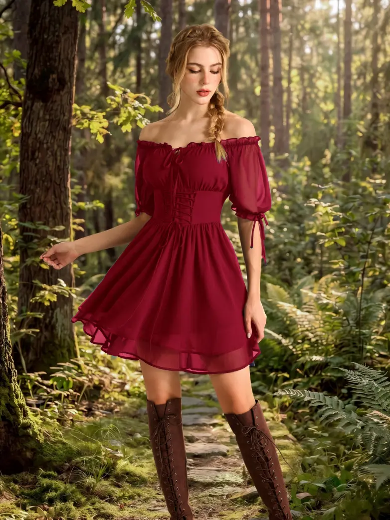 Renaissance Corset Puff Sleeves Mini Dress With Pocket - Image 13