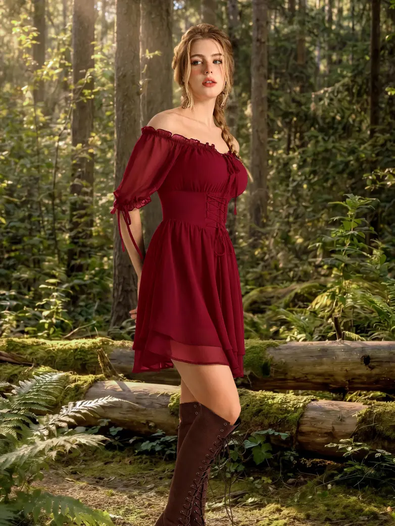 Renaissance Corset Puff Sleeves Mini Dress With Pocket - Image 14