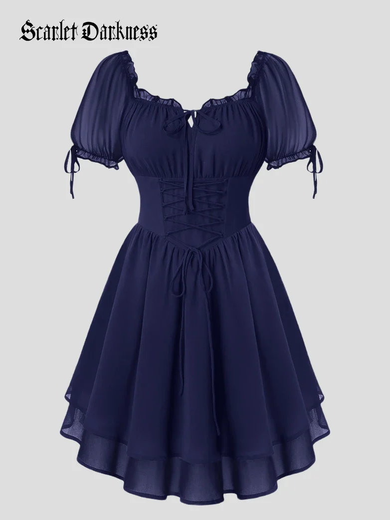 Renaissance Corset Puff Sleeves Mini Dress With Pocket - Image 17