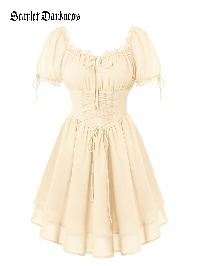 Renaissance Corset Puff Sleeves Mini Dress With Pocket - Image 22