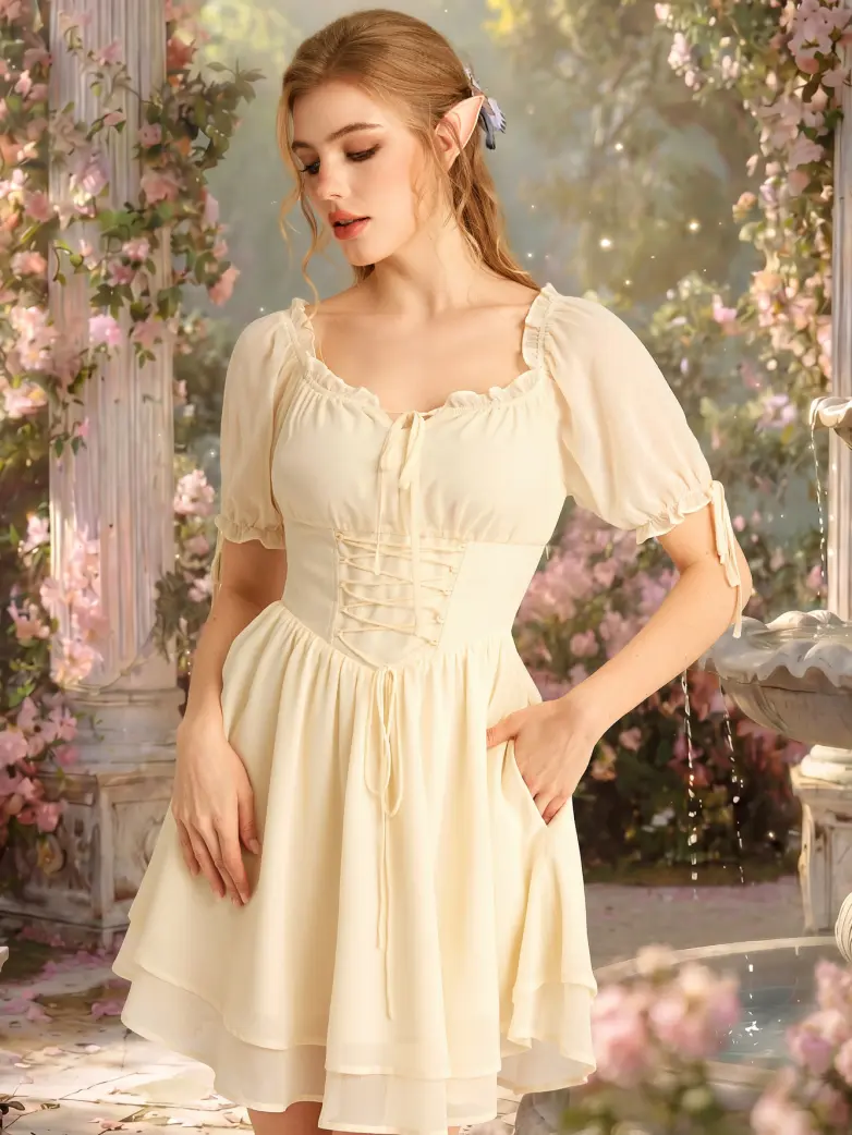 Renaissance Corset Puff Sleeves Mini Dress With Pocket - Image 23