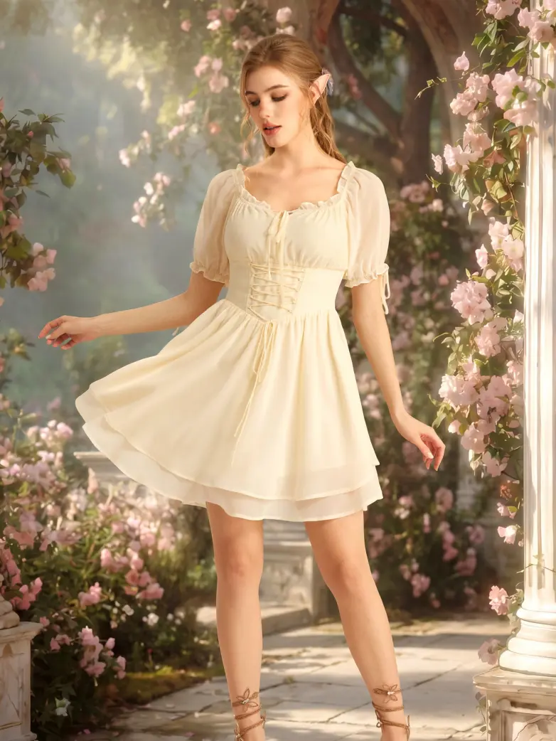 Renaissance Corset Puff Sleeves Mini Dress With Pocket - Image 24
