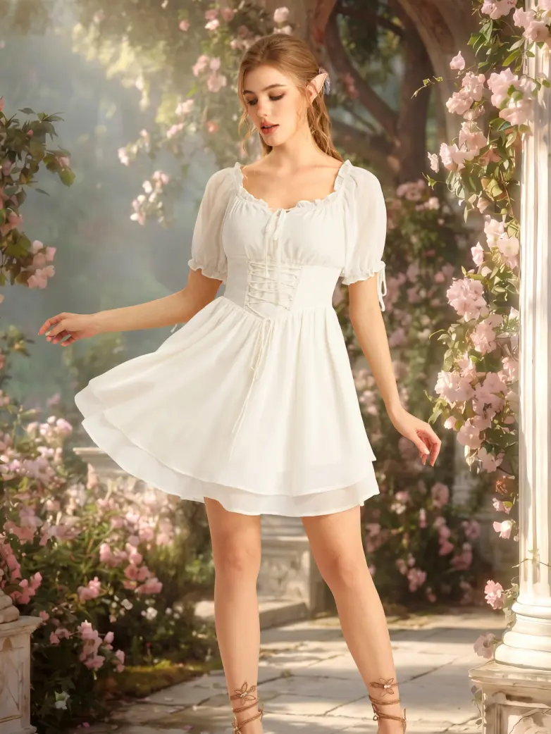 Renaissance Corset Puff Sleeves Mini Dress With Pocket - Image 30