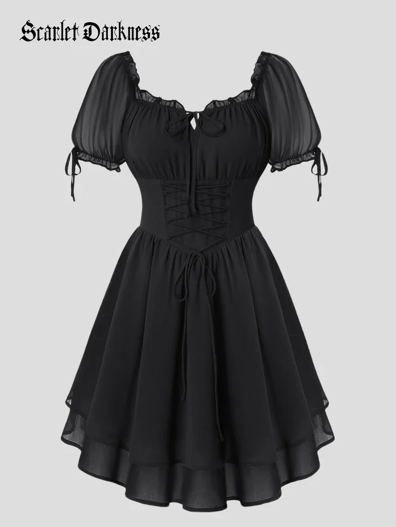 Renaissance Corset Puff Sleeves Mini Dress With Pocket - Image 7