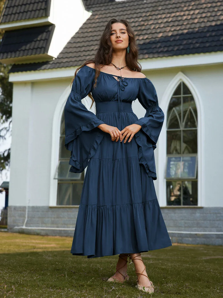 Renaissance Off Shoulder Elastic Waist Maxi Dress - Image 15