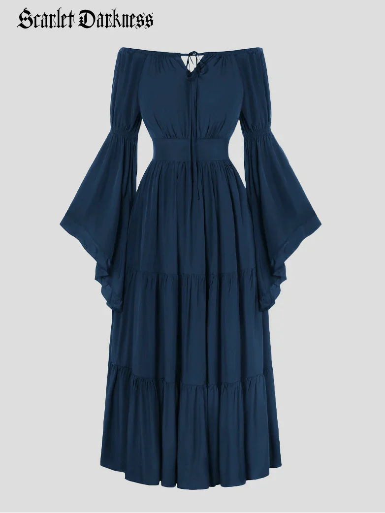 Renaissance Off Shoulder Elastic Waist Maxi Dress - Image 16