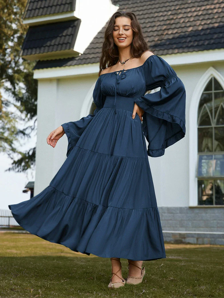 Renaissance Off Shoulder Elastic Waist Maxi Dress - Image 17