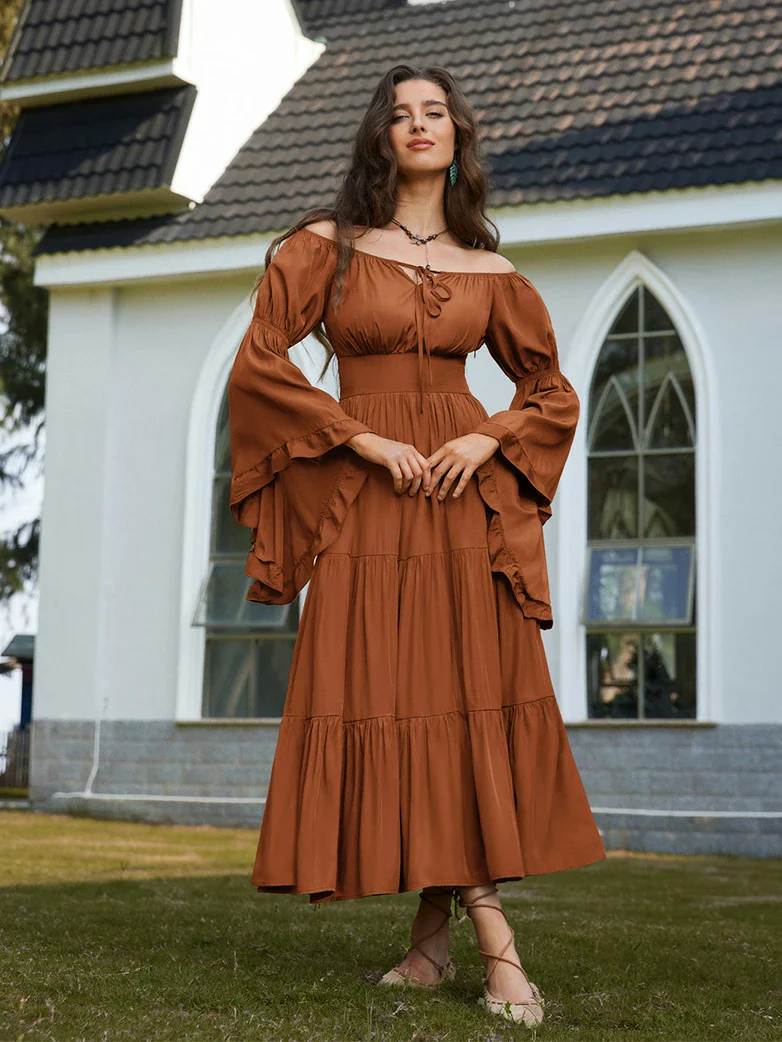 Renaissance Off Shoulder Elastic Waist Maxi Dress - Image 23