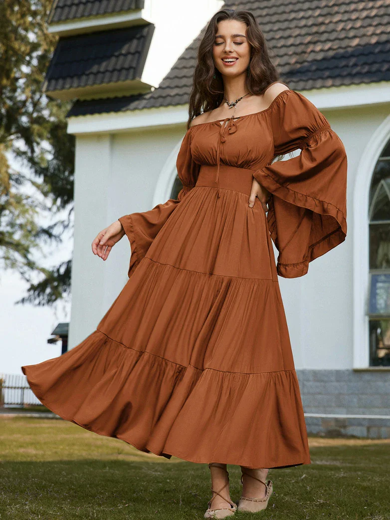 Renaissance Off Shoulder Elastic Waist Maxi Dress - Image 25