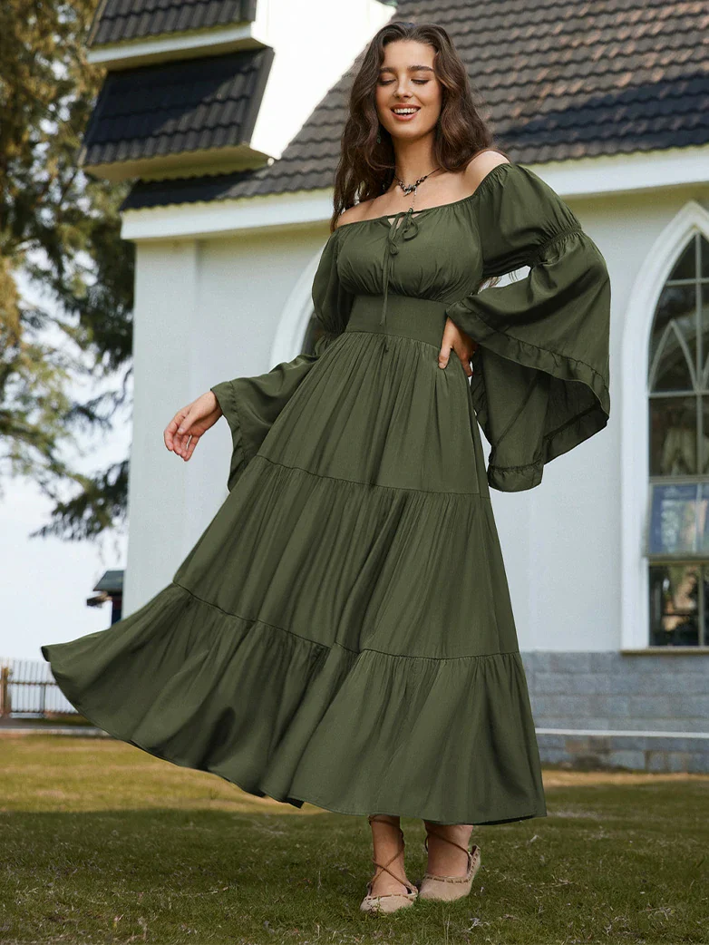 Renaissance Off Shoulder Elastic Waist Maxi Dress - Image 31