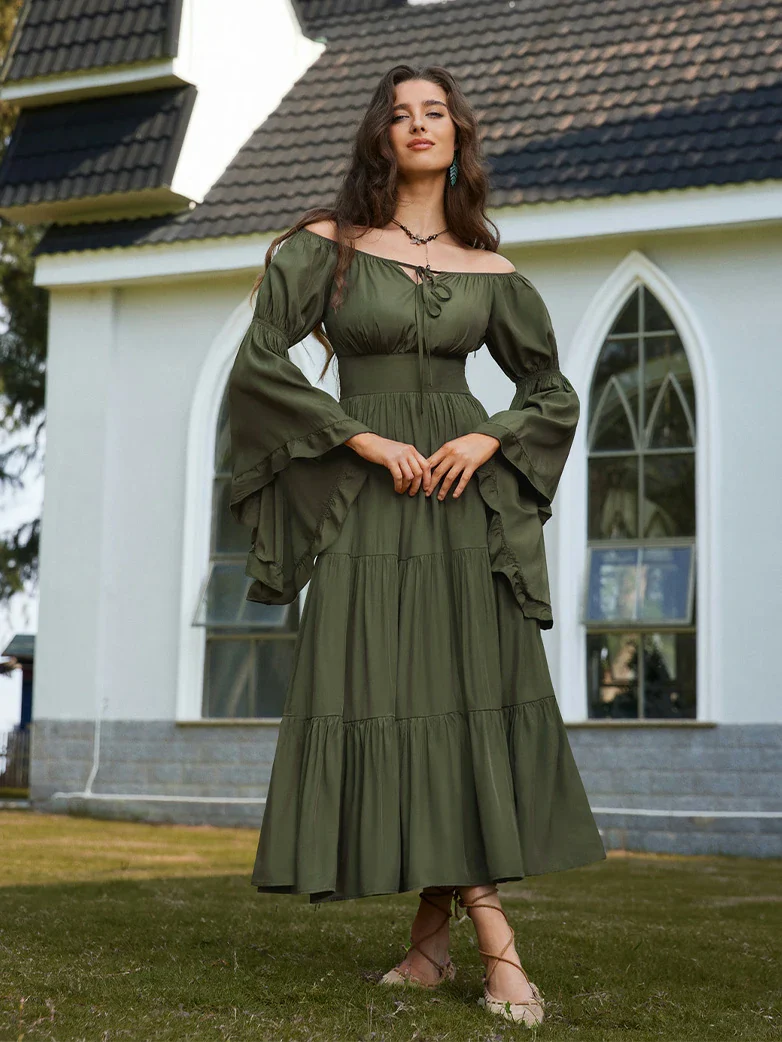 Renaissance Off Shoulder Elastic Waist Maxi Dress - Image 34
