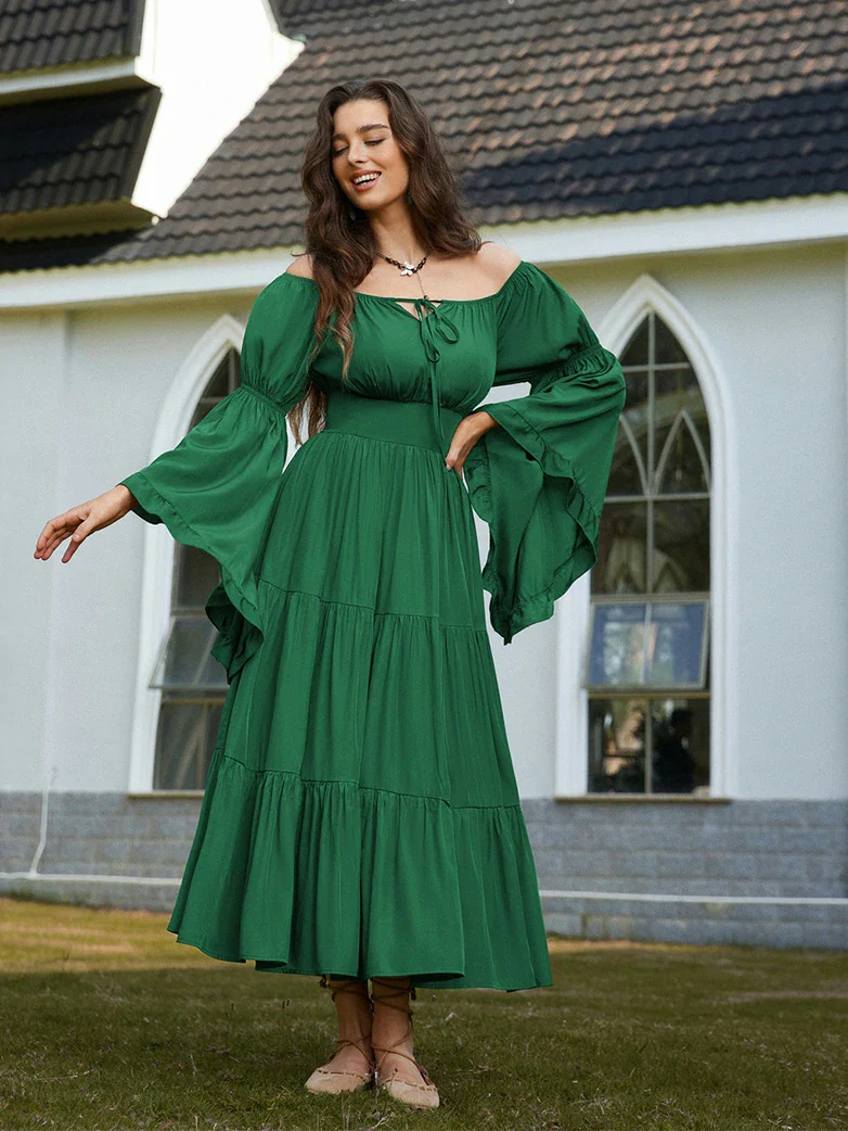 Renaissance Off Shoulder Elastic Waist Maxi Dress - Image 49