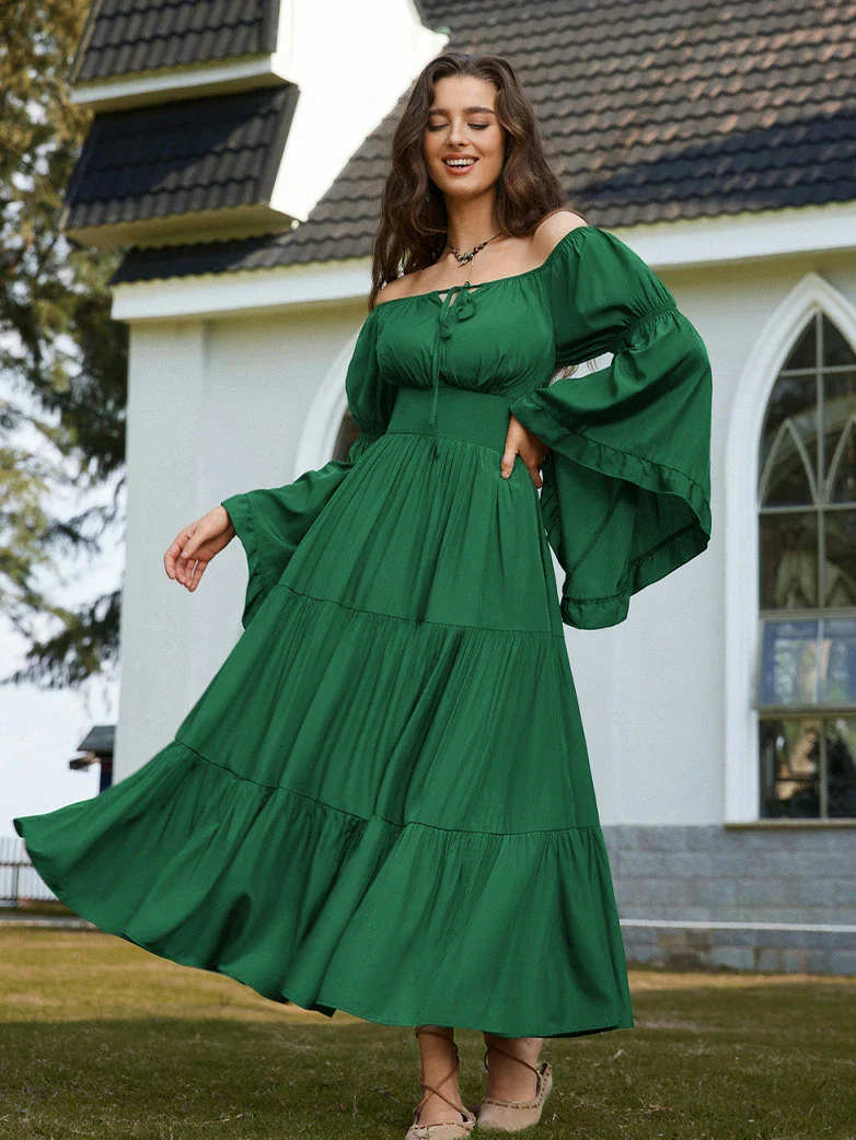 Renaissance Off Shoulder Elastic Waist Maxi Dress - Image 50