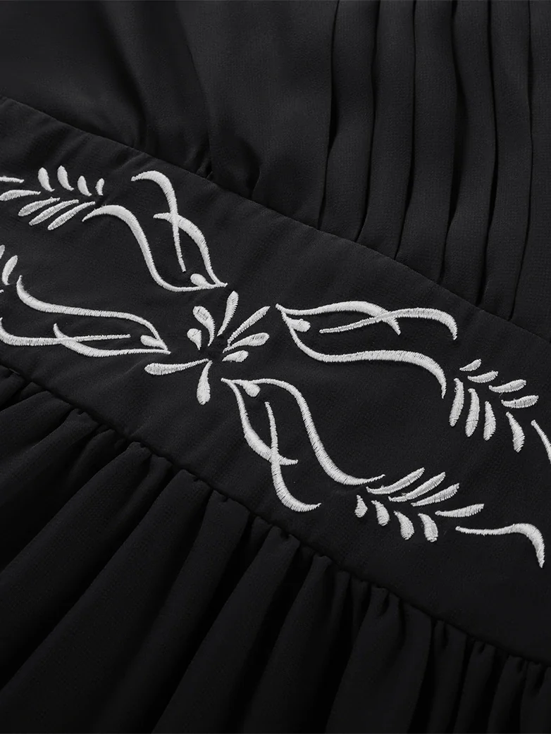 Renaissance Fantasy Embroidered Chiffon Pockets Dress - Image 20