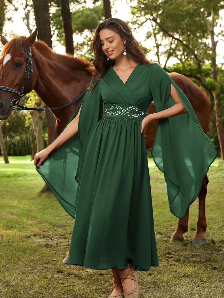 Renaissance Fantasy Embroidered Chiffon Pockets Dress - Image 25