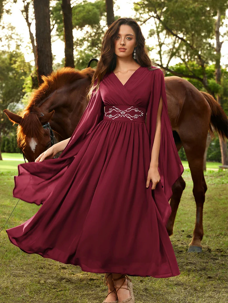 Renaissance Fantasy Embroidered Chiffon Pockets Dress - Image 31