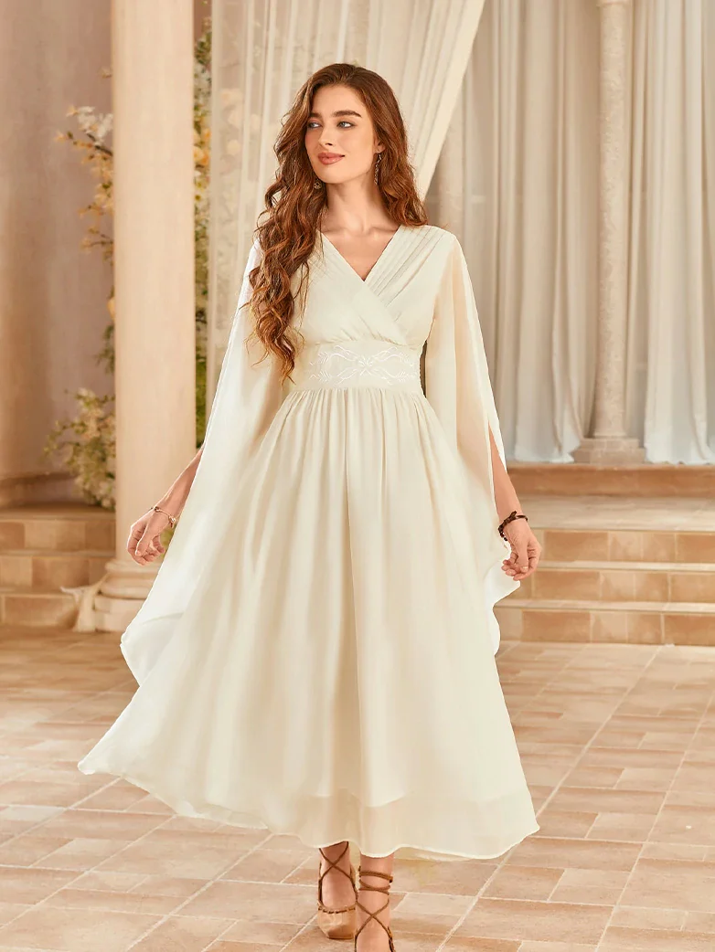 Renaissance Fantasy Embroidered Chiffon Pockets Dress - Image 42