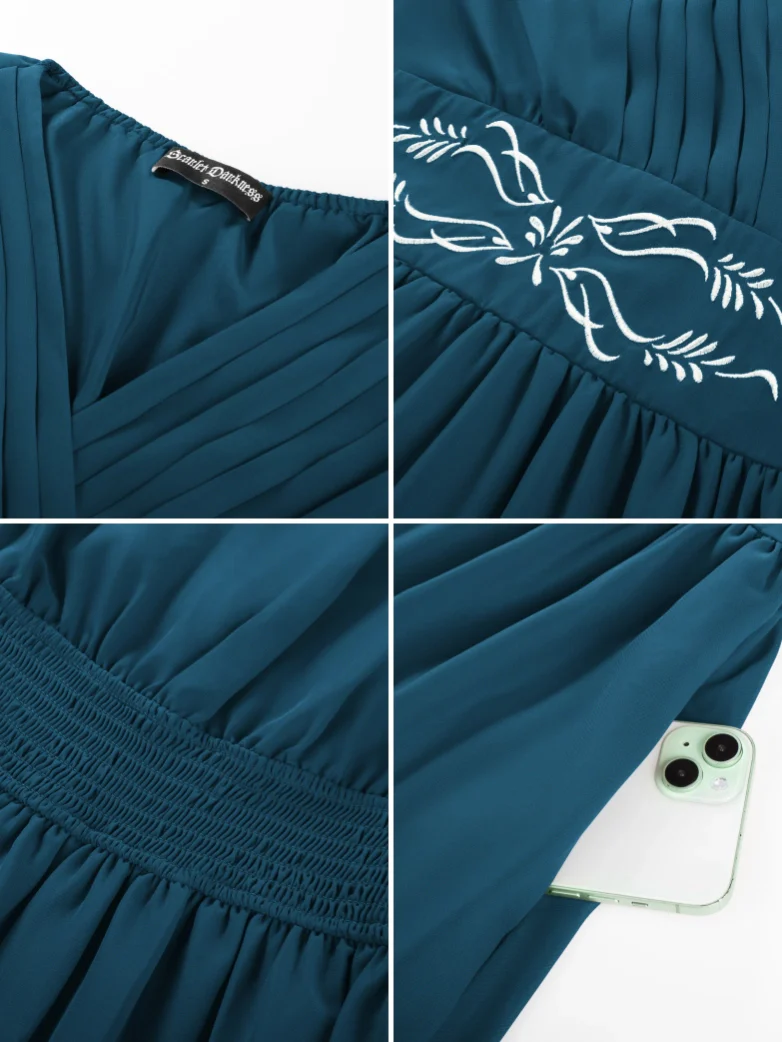 Renaissance Fantasy Embroidered Chiffon Pockets Dress - Image 59
