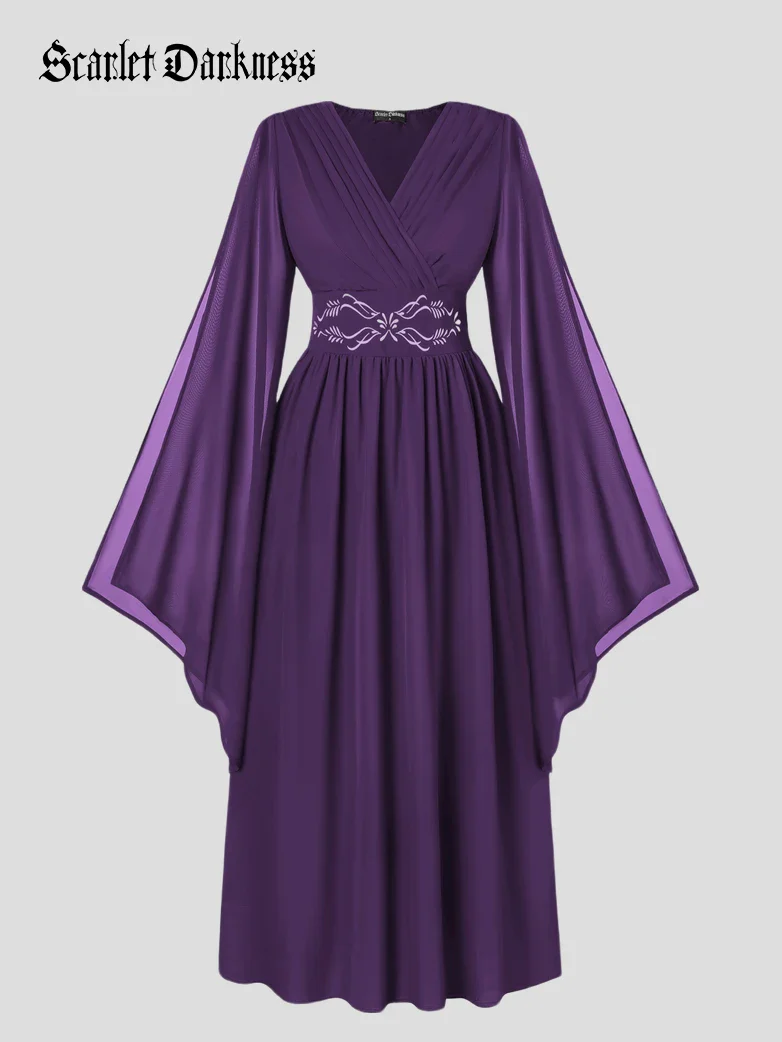 Renaissance Fantasy Embroidered Chiffon Pockets Dress - Image 66