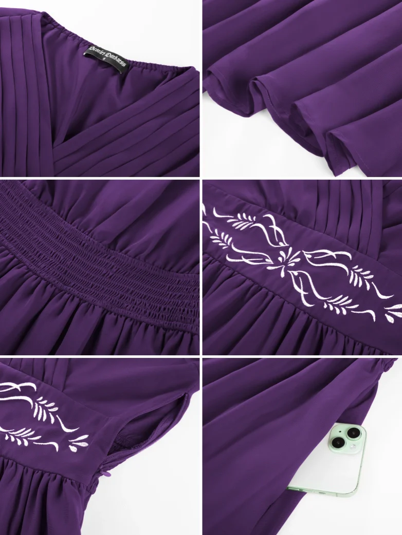 Renaissance Fantasy Embroidered Chiffon Pockets Dress - Image 68