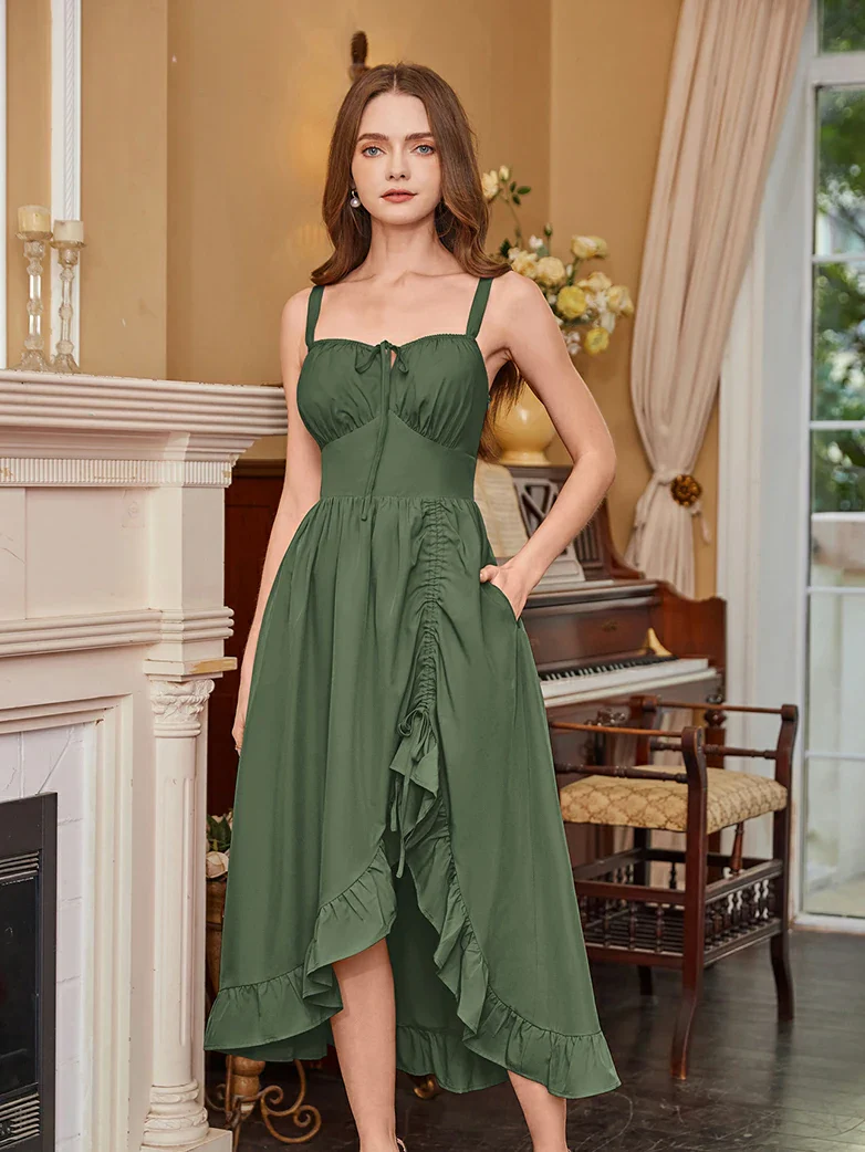 Renaissance Irregular Hem Suspender Pocket Dress - Image 20
