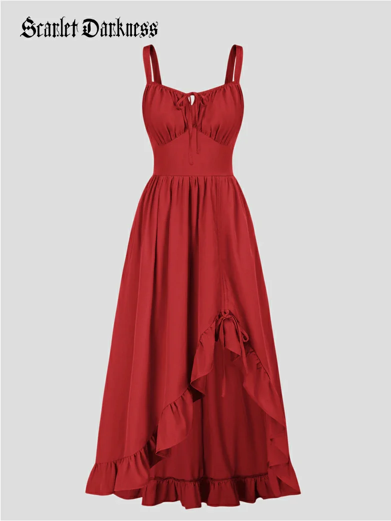 Renaissance Irregular Hem Suspender Pocket Dress - Image 28