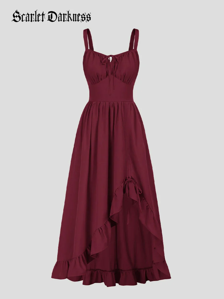 Renaissance Irregular Hem Suspender Pocket Dress - Image 7