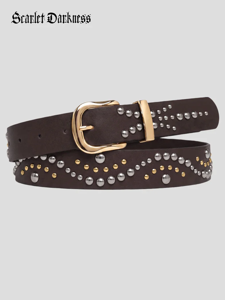 Women’s Leather Western Belt with Gold Buckle and Metal Studs - Image 11