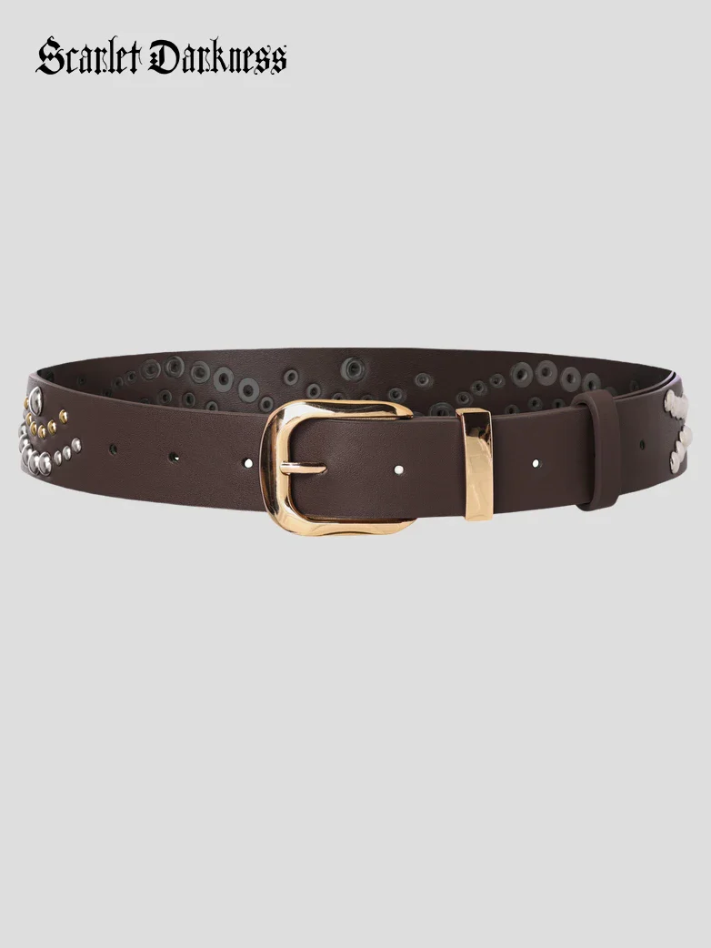 Women’s Leather Western Belt with Gold Buckle and Metal Studs - Image 12