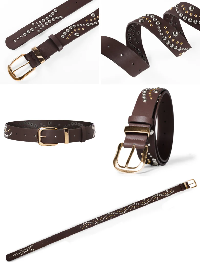 Women’s Leather Western Belt with Gold Buckle and Metal Studs - Image 16