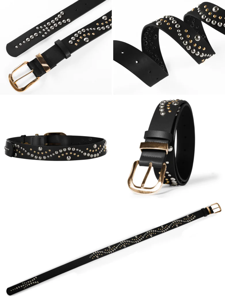 Women’s Leather Western Belt with Gold Buckle and Metal Studs - Image 5