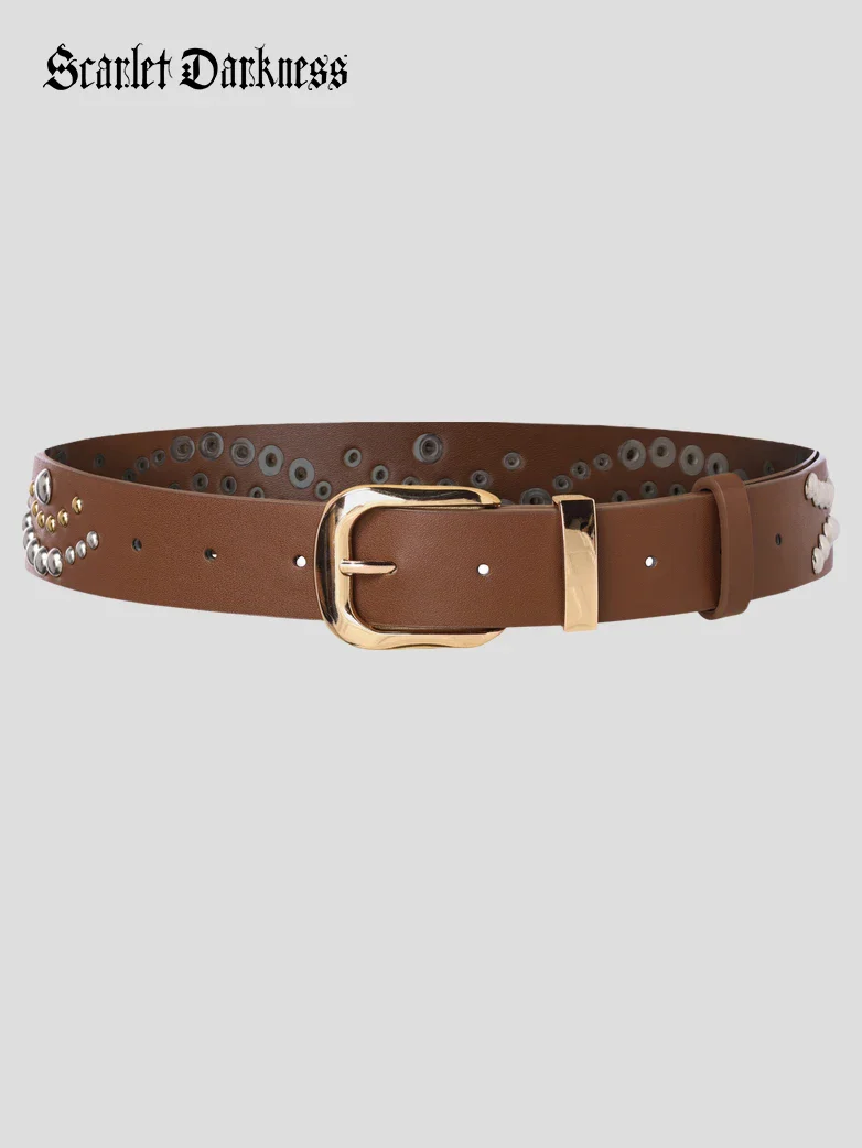 Women’s Leather Western Belt with Gold Buckle and Metal Studs - Image 7