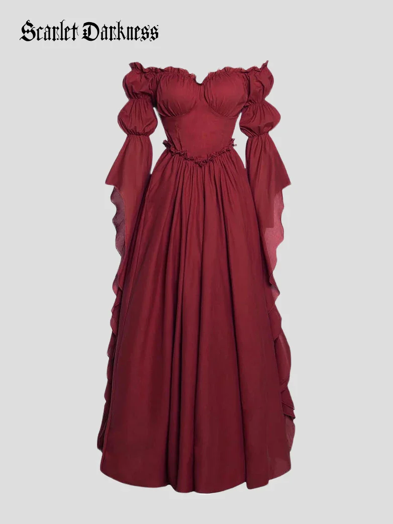 Renaissance Off Shoulder Corset Dress with Puff Sleeves