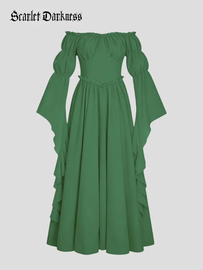Renaissance Off Shoulder Corset Dress with Puff Sleeves - Image 10