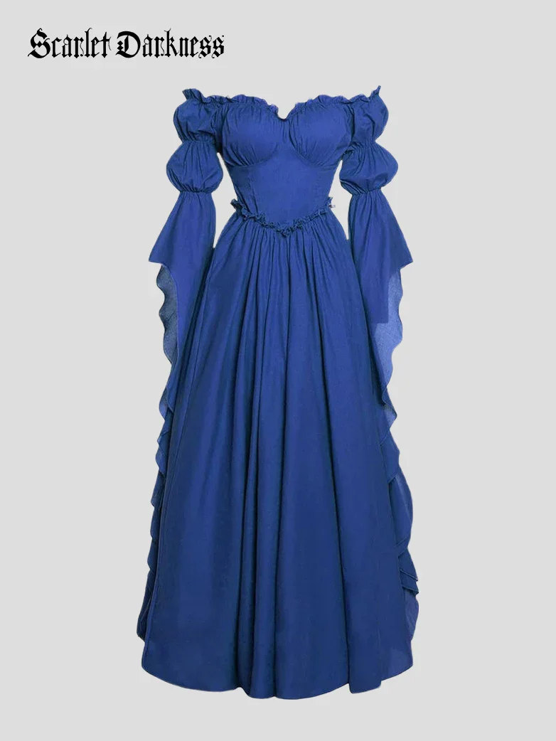 Renaissance Off Shoulder Corset Dress with Puff Sleeves - Image 11
