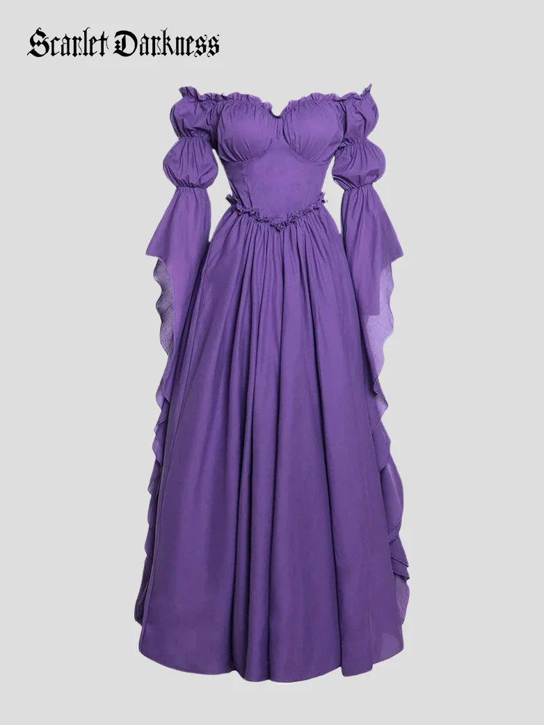 Renaissance Off Shoulder Corset Dress with Puff Sleeves - Image 13