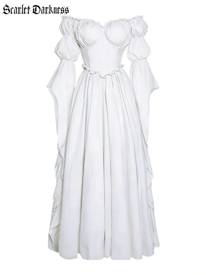 Renaissance Off Shoulder Corset Dress with Puff Sleeves - Image 16