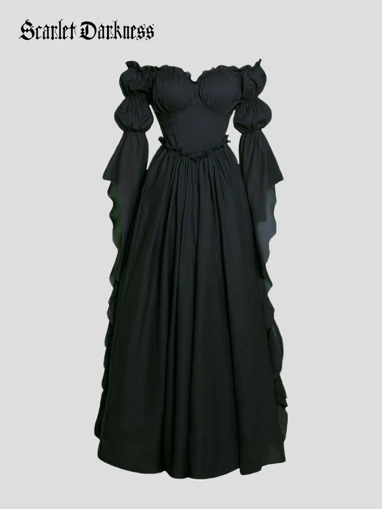 Renaissance Off Shoulder Corset Dress with Puff Sleeves - Image 7