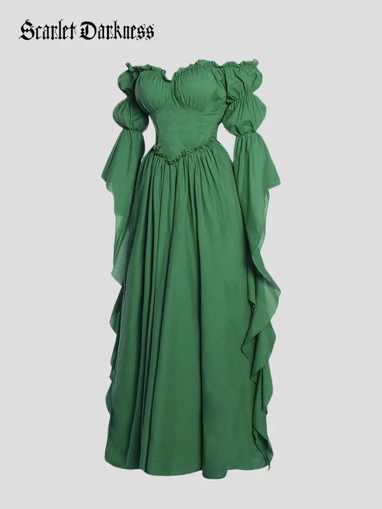 Renaissance Off Shoulder Corset Dress with Puff Sleeves - Image 9