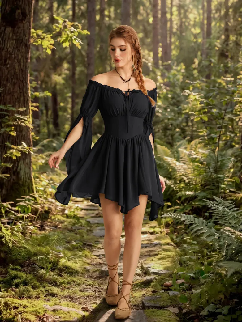 Women’s Off Shoulder Corset Mini Dress with Virago Sleeves - Image 24