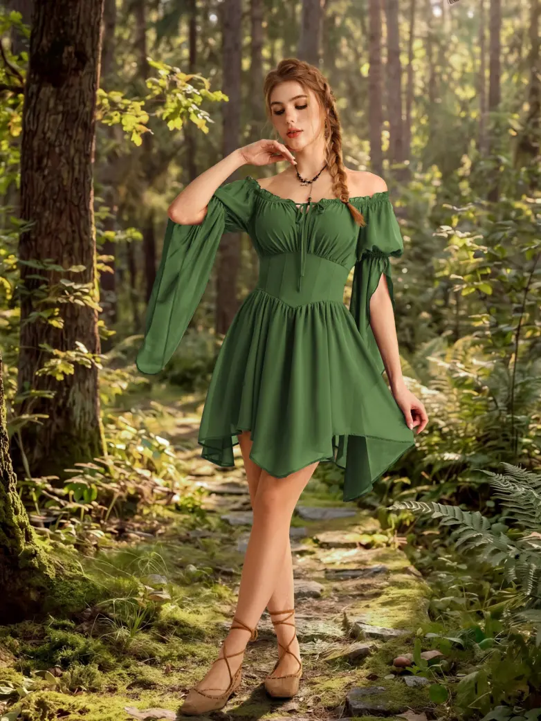 Women’s Off Shoulder Corset Mini Dress with Virago Sleeves - Image 3