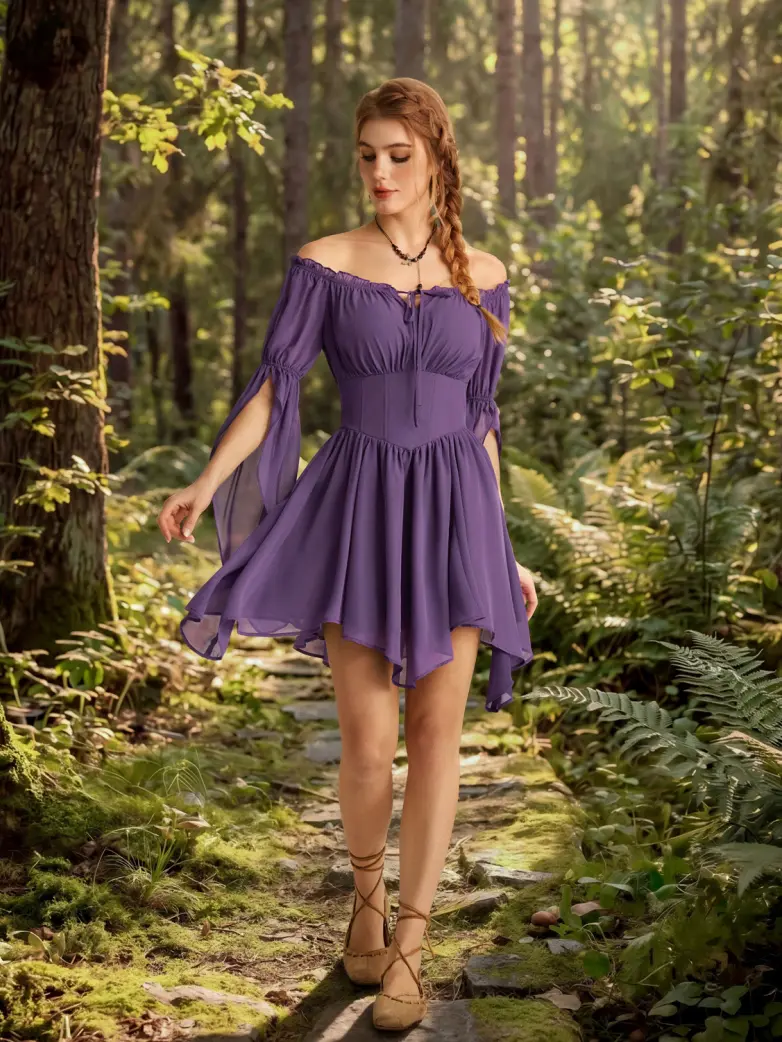 Women’s Off Shoulder Corset Mini Dress with Virago Sleeves - Image 32
