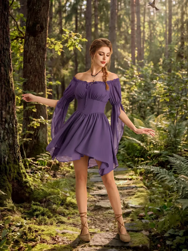 Women’s Off Shoulder Corset Mini Dress with Virago Sleeves - Image 33