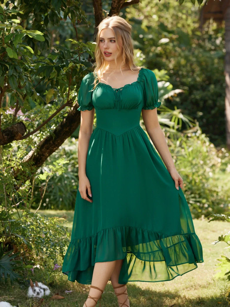 Renaissance Off Shoulder Fairy Dress with Pockets - Image 17