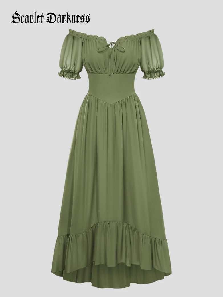 Renaissance Off Shoulder Fairy Dress with Pockets - Image 53