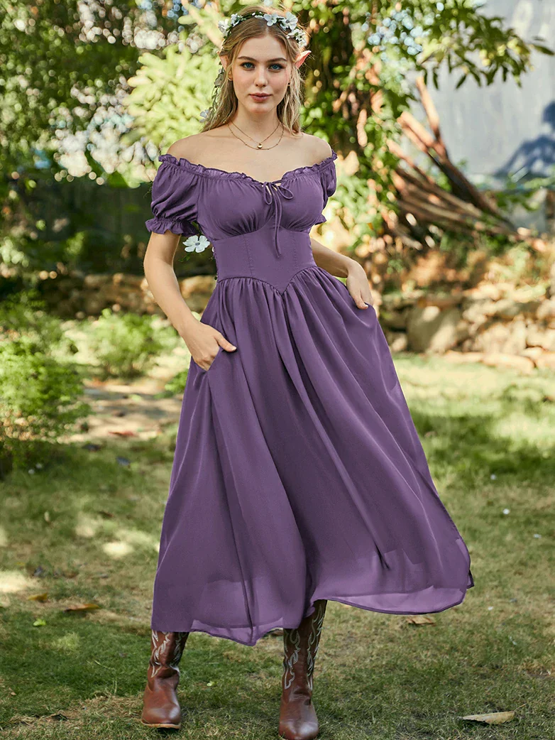 Renaissance Off Shoulder Milkmaid Pockets Dress - Image 22