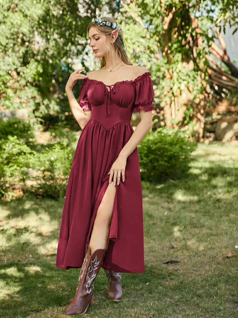 Renaissance Off Shoulder Milkmaid Pockets Dress - Image 9