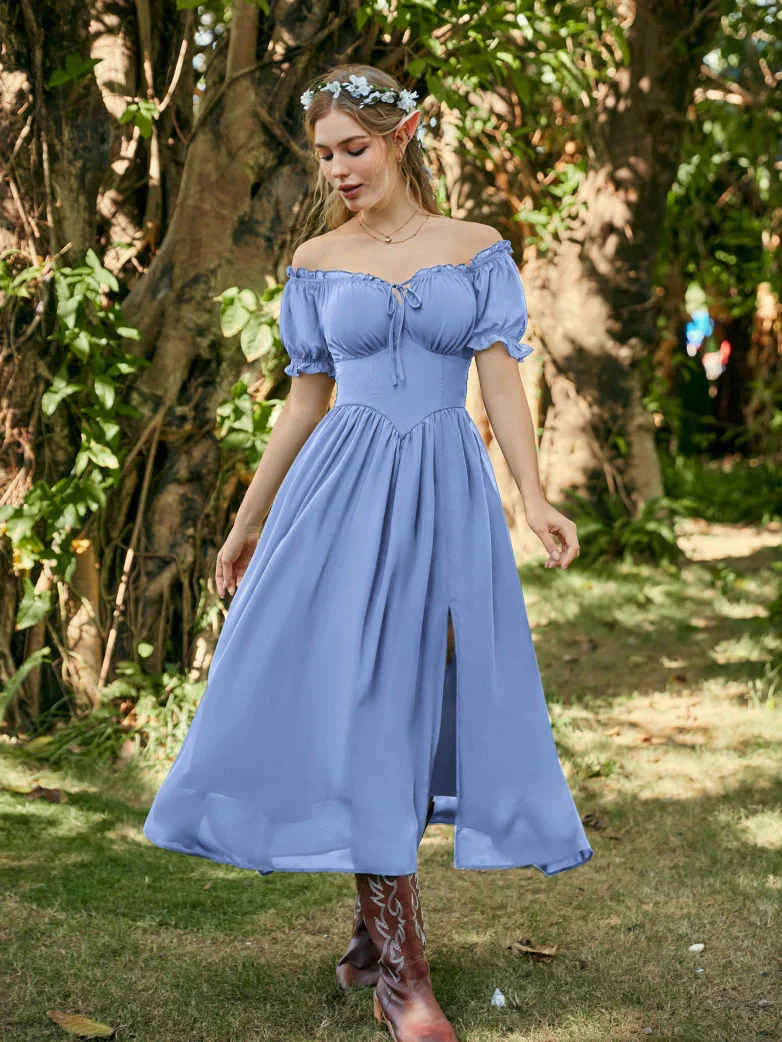 Renaissance Off Shoulder Milkmaid Pockets Dress - Image 44