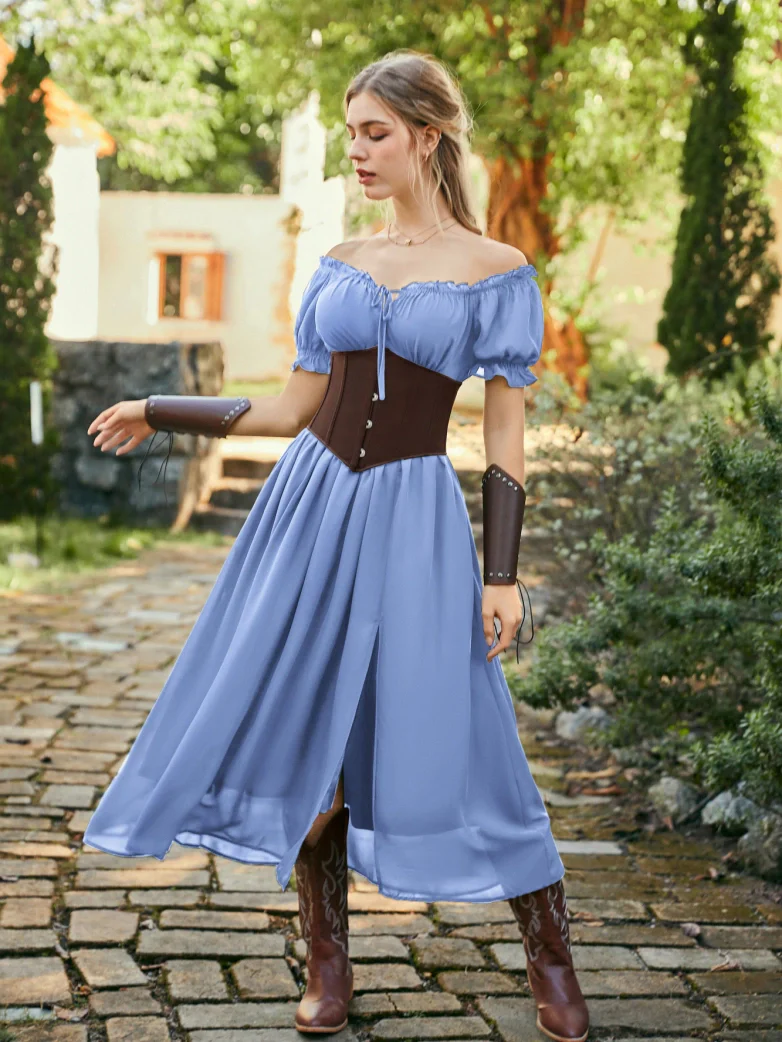 Renaissance Off Shoulder Milkmaid Pockets Dress - Image 45